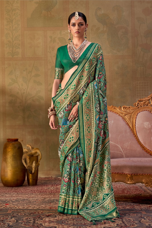 Dark Green Banarasi Silk Patola Saree with Rich Weave & Heritage Motifs