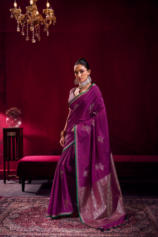 Elegant Magenta Purple Soft Silk Saree for Women with Zari Border
