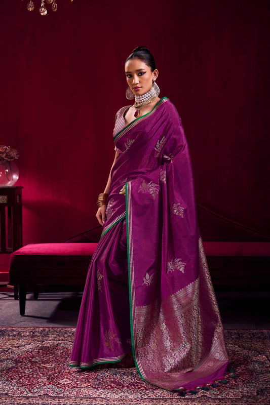Elegant Magenta Purple Soft Silk Saree for Women with Zari Border