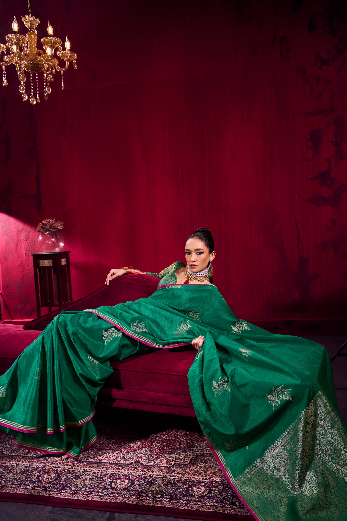 Emerald Green Soft Silk Saree for Women with Zari Weaving Border