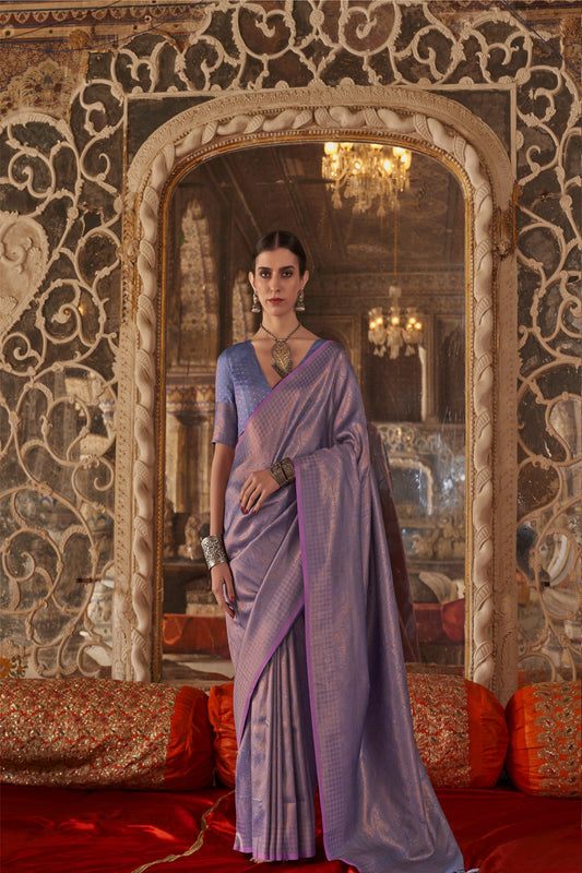 Lavender Kanjivaram Silk Saree with Rich Zari Weaving