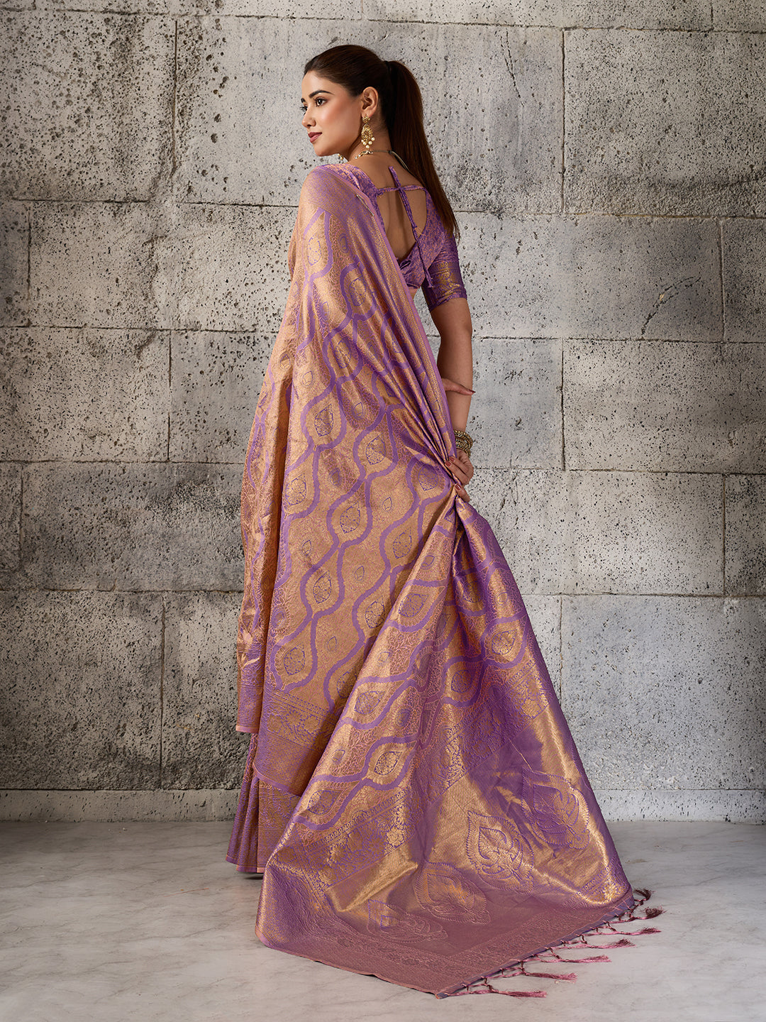 Mauve Purple Banarasi Kanjivaram Silk Saree with Rich Zari Work