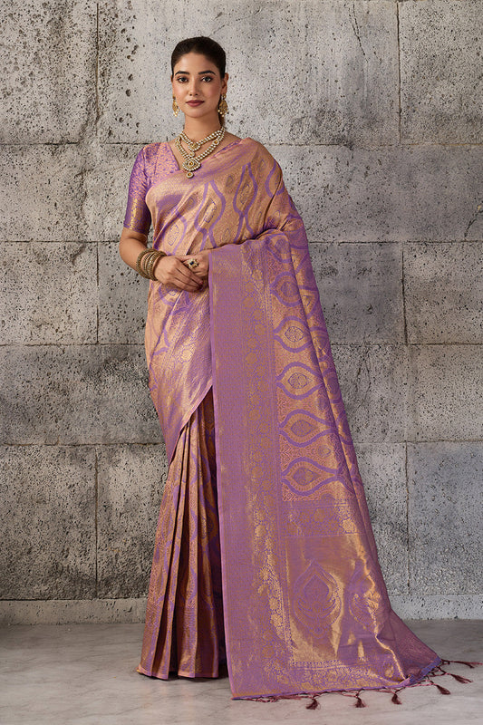 Mauve Purple Banarasi Kanjivaram Silk Saree with Rich Zari Work