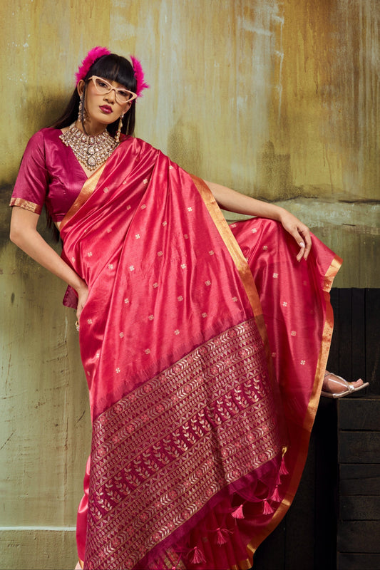 Rani Pink Soft Silk Saree for Women with Rich Zari Border & Designer Pallu
