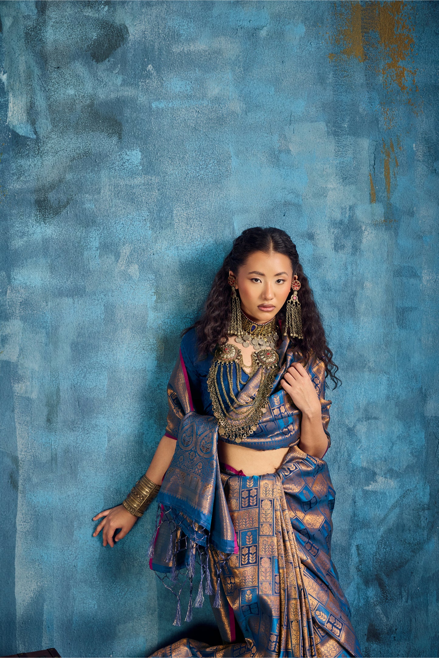 Royal Blue Kanjivaram Silk Saree with Heavy Zari Weaving