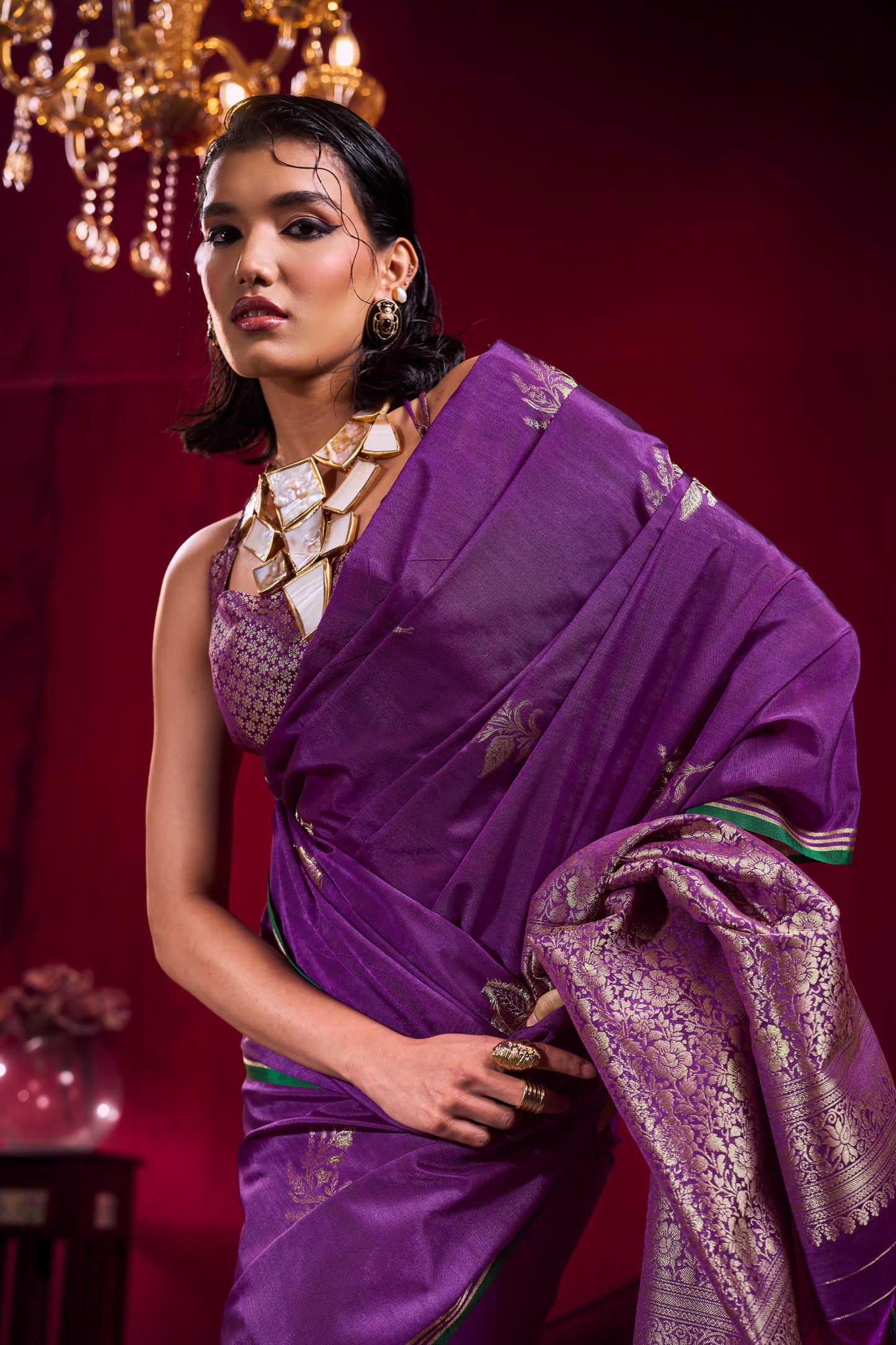Royal Purple Banarasi Silk Saree for Women with Rich Zari Weaving