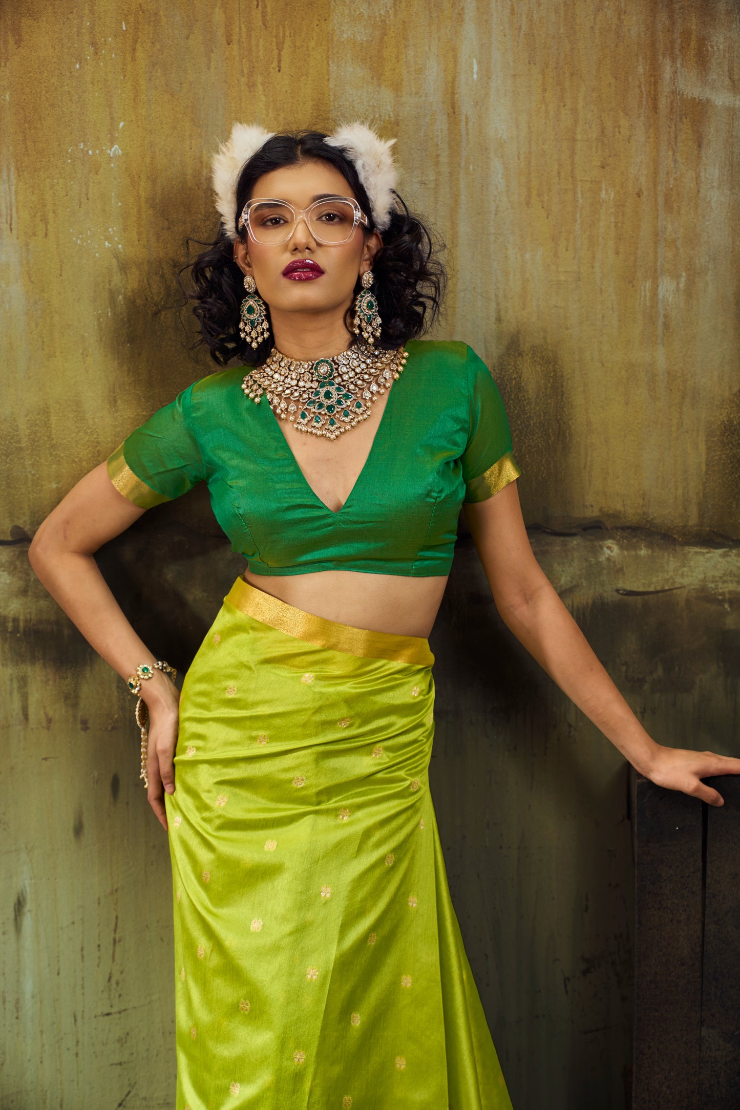 Women’s Lime Green Soft Silk Saree with Rich Woven Pallu