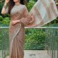 Beige Brown Linen Cotton Saree with Floral Embroidery Work
