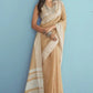 Beige Khaki Soft Linen Silk Saree with Chikankari Border
