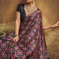 Black Printed Silk Saree with Ajrakh Motifs