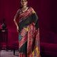 Black Silk Saree with Rich Multicolor Kashmiri Floral Border