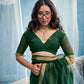 Bottle Green Linen Organza Saree with Floral Organza Pallu & Zari Border