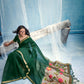 Bottle Green Linen Organza Saree with Floral Organza Pallu & Zari Border