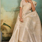 Cream Beige Organza Silk Saree with Subtle Zari Stripes