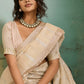 Cream Beige Organza Silk Saree with Subtle Zari Stripes