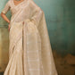Cream Beige Organza Silk Saree with Subtle Zari Stripes