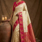 Cream Silk Saree with Pink Zari Border & Rich Pallu