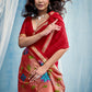 Crimson Red Linen Organza Saree with Subtle Butti & Zari Border