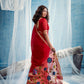 Crimson Red Linen Organza Saree with Subtle Butti & Zari Border