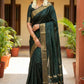 Dark Green Traditional Silk Saree for Women with Golden Zari Border