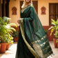 Dark Green Traditional Silk Saree for Women with Golden Zari Border