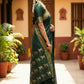 Dark Green Traditional Silk Saree for Women with Golden Zari Border