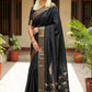 Elegant Black Soft Silk Saree with Golden Zari Border