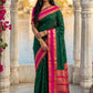 Elegant Dark Green Soft Silk Saree with Rani Pink Zari Border for Women