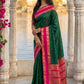 Elegant Dark Green Soft Silk Saree with Rani Pink Zari Border for Women