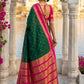 Elegant Dark Green Soft Silk Saree with Rani Pink Zari Border for Women