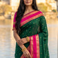 Elegant Dark Green Soft Silk Saree with Rani Pink Zari Border for Women