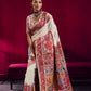 Elegant Ivory Silk Saree with Multicolor Kashmiri Floral Weaving Border