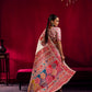 Elegant Ivory Silk Saree with Multicolor Kashmiri Floral Weaving Border