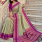 Elegant Light Sage Green Soft Silk Saree with Rani Pink Zari Border for Women