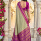 Elegant Light Sage Green Soft Silk Saree with Rani Pink Zari Border for Women
