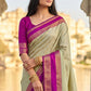Elegant Light Sage Green Soft Silk Saree with Rani Pink Zari Border for Women