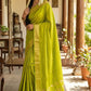 Elegant Lime Green Soft Silk Saree with Golden Zari Border