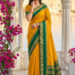 Elegant Mustard Yellow Soft Silk Saree with Green Zari Border for Women