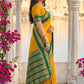Elegant Mustard Yellow Soft Silk Saree with Green Zari Border for Women