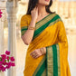 Elegant Mustard Yellow Soft Silk Saree with Green Zari Border for Women