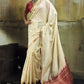 Elegant Off-White Silk Saree with Zari Butta and Contrast Maroon Pallu