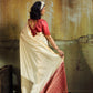 Elegant Off-White Silk Saree with Zari Butta and Contrast Maroon Pallu