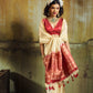 Elegant Off-White Silk Saree with Zari Butta and Contrast Maroon Pallu