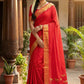 Elegant Red Soft Silk Saree with Golden Zari Border & Horse Motif Pallu for Women