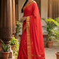 Elegant Red Soft Silk Saree with Golden Zari Border & Horse Motif Pallu for Women