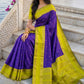 Elegant Royal Purple Soft Silk Saree with Lime Green Zari Border for Women