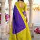 Elegant Royal Purple Soft Silk Saree with Lime Green Zari Border for Women