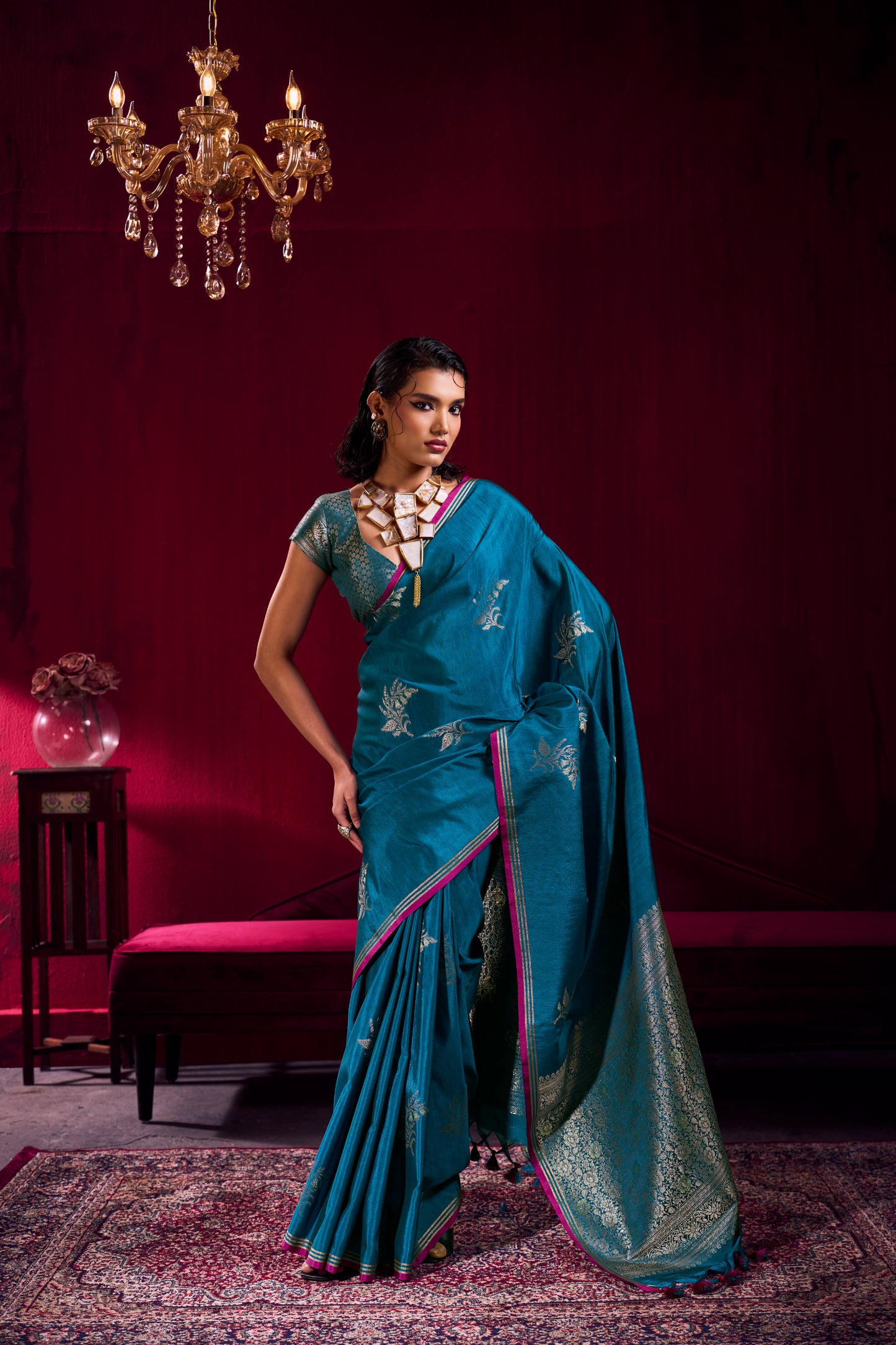 Elegant Teal Blue Soft Silk Saree for Women with Zari Woven Blouse