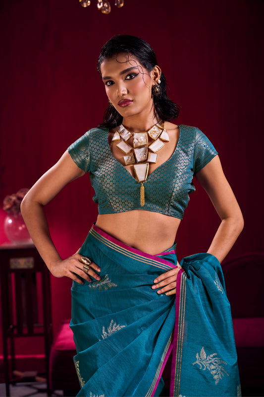 Elegant Teal Blue Soft Silk Saree for Women with Zari Woven Blouse