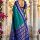 Elegant Teal Blue Soft Silk Saree with Royal Blue Zari Border for Women